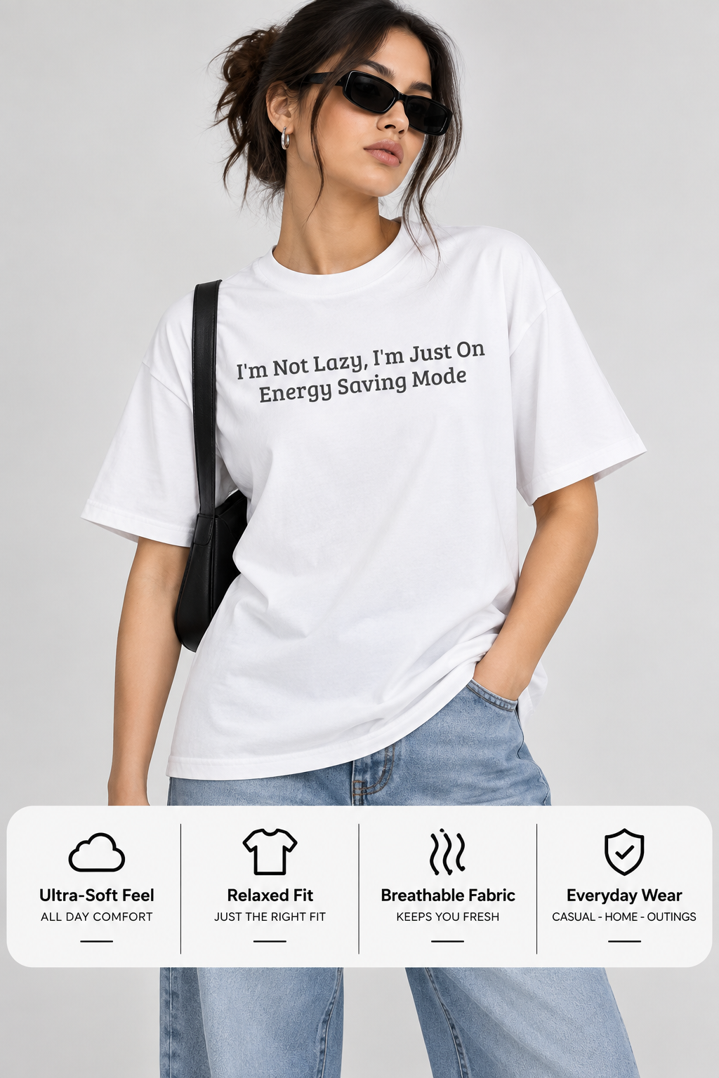 Energy Saving Mode Oversized Boxy Tee | Funny Lazy Quote