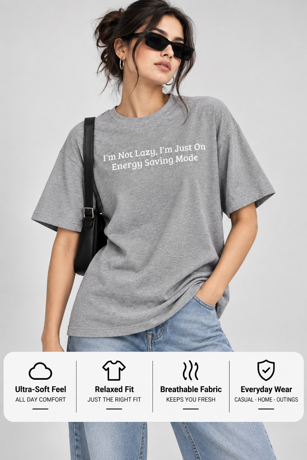 Energy Saving Mode Oversized Boxy Tee | Funny Lazy Quote