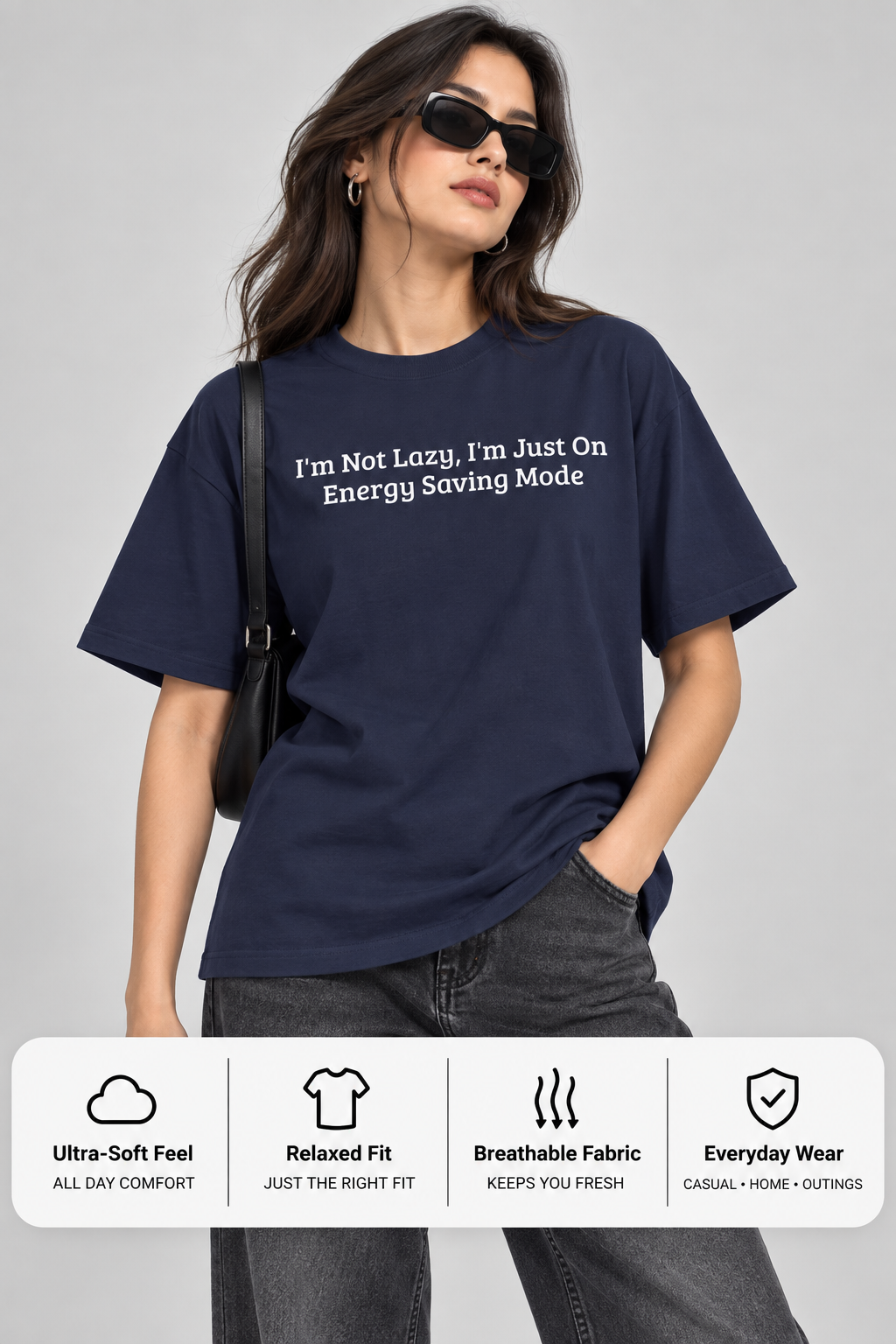 Energy Saving Mode Oversized Boxy Tee | Funny Lazy Quote