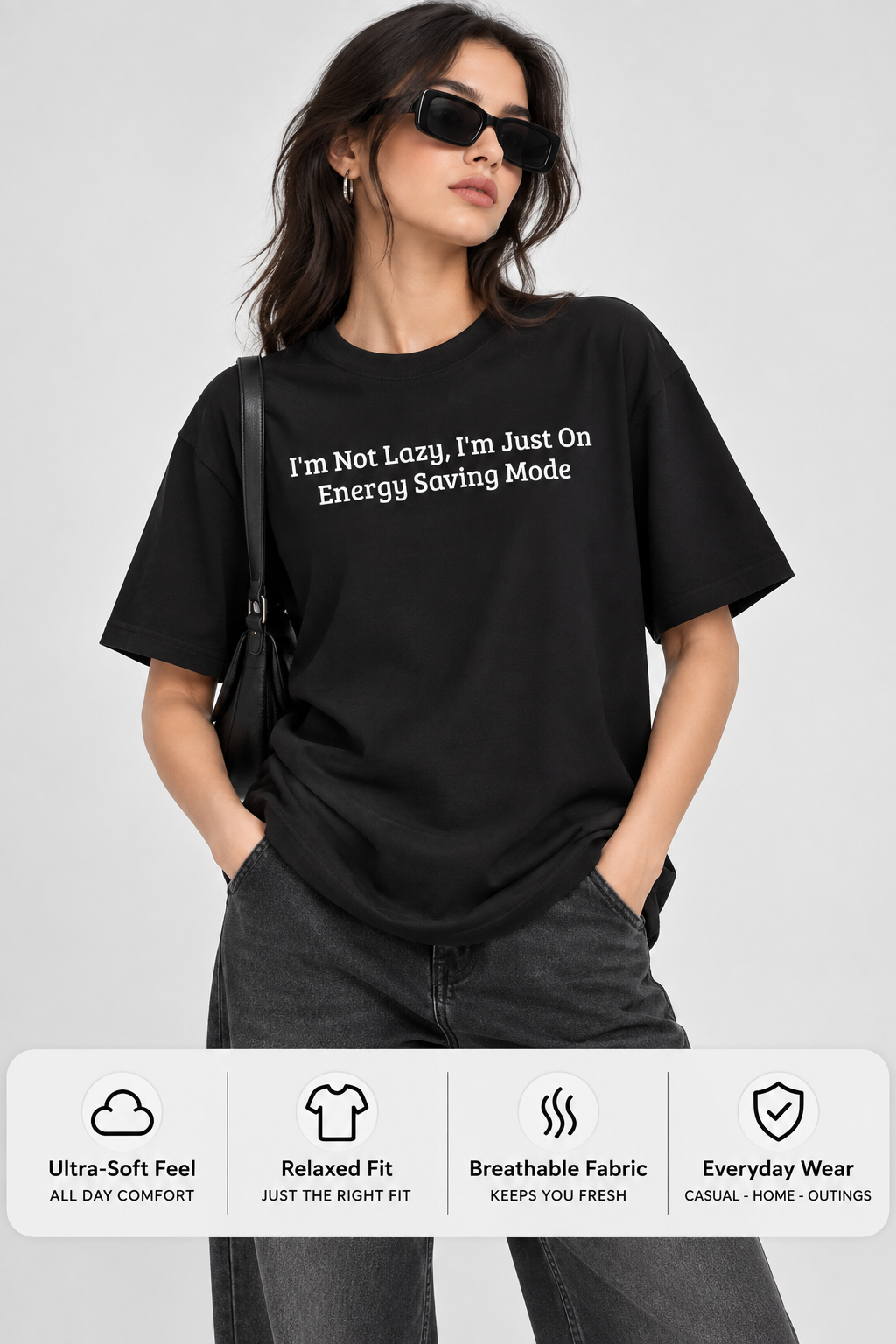 Energy Saving Mode Oversized Boxy Tee | Funny Lazy Quote
