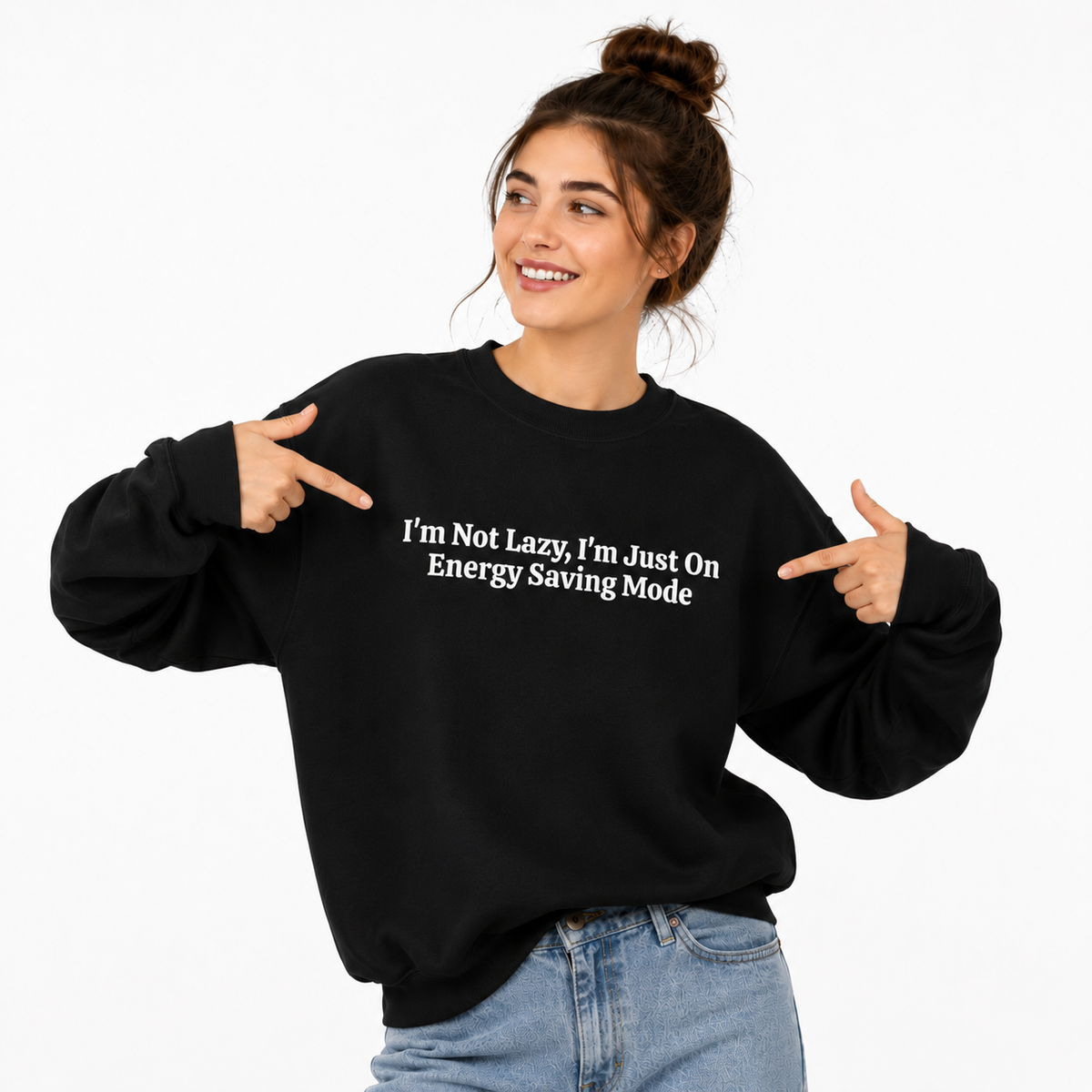 Energy Saving Mode Crewneck Sweatshirt | Funny Lazy Quote