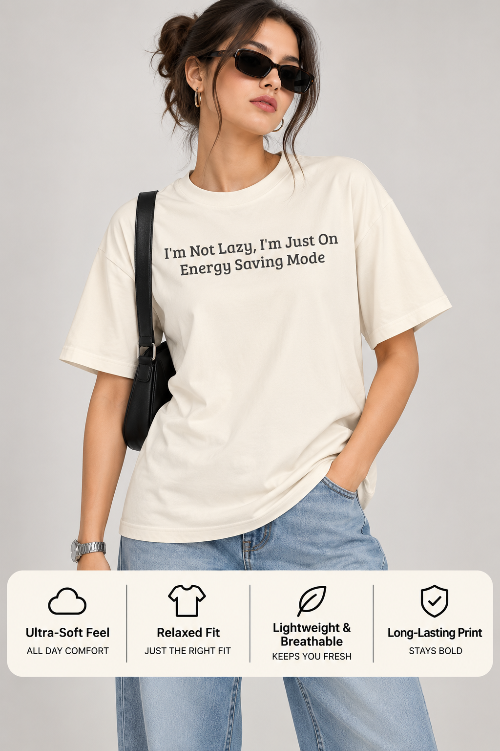 Energy Saving Mode Oversized Boxy Tee | Funny Lazy Quote