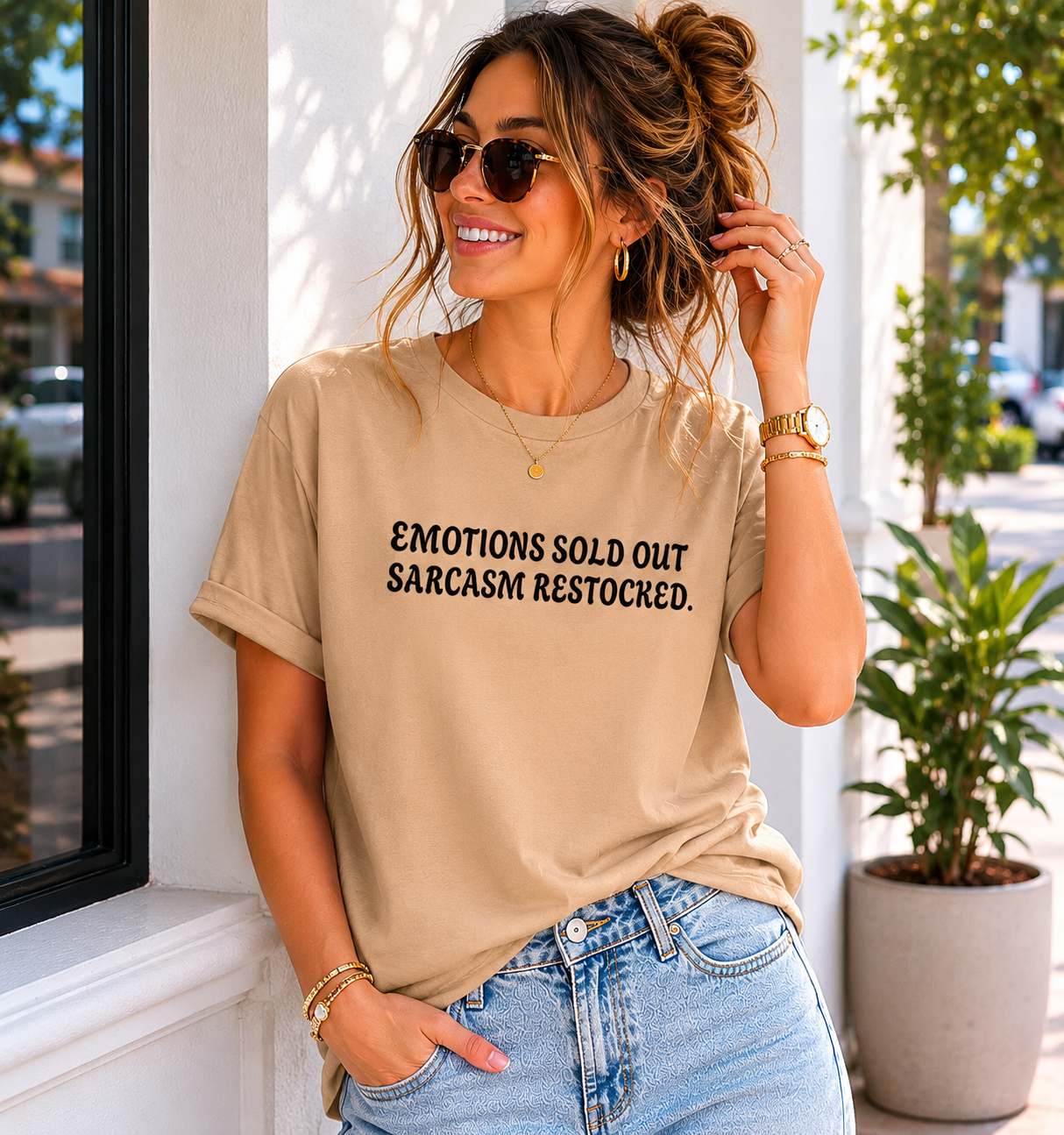 Emotions Sold Out Sarcasm Restocked Funny Graphic Tee